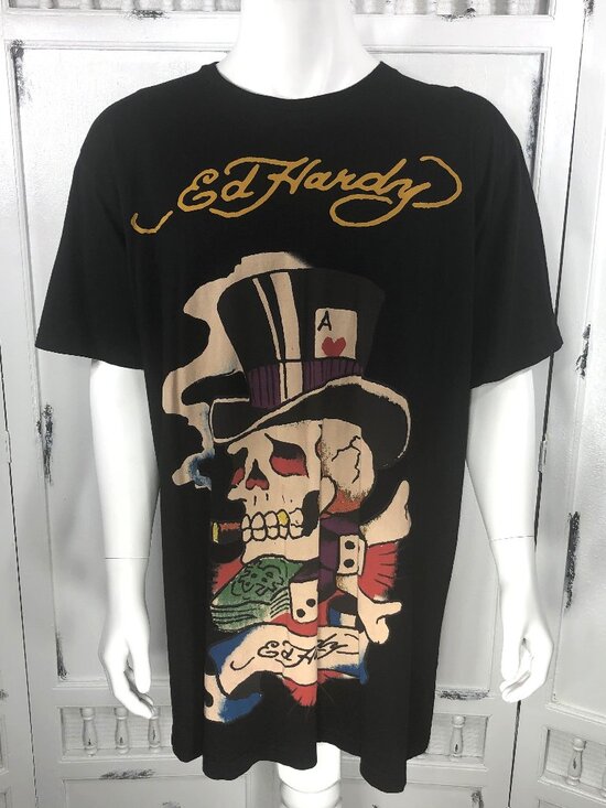 Ed Hardy Other - Ed Hardy Designs Mens T Shirt Black Skull Poker Dice Money Size 3XL